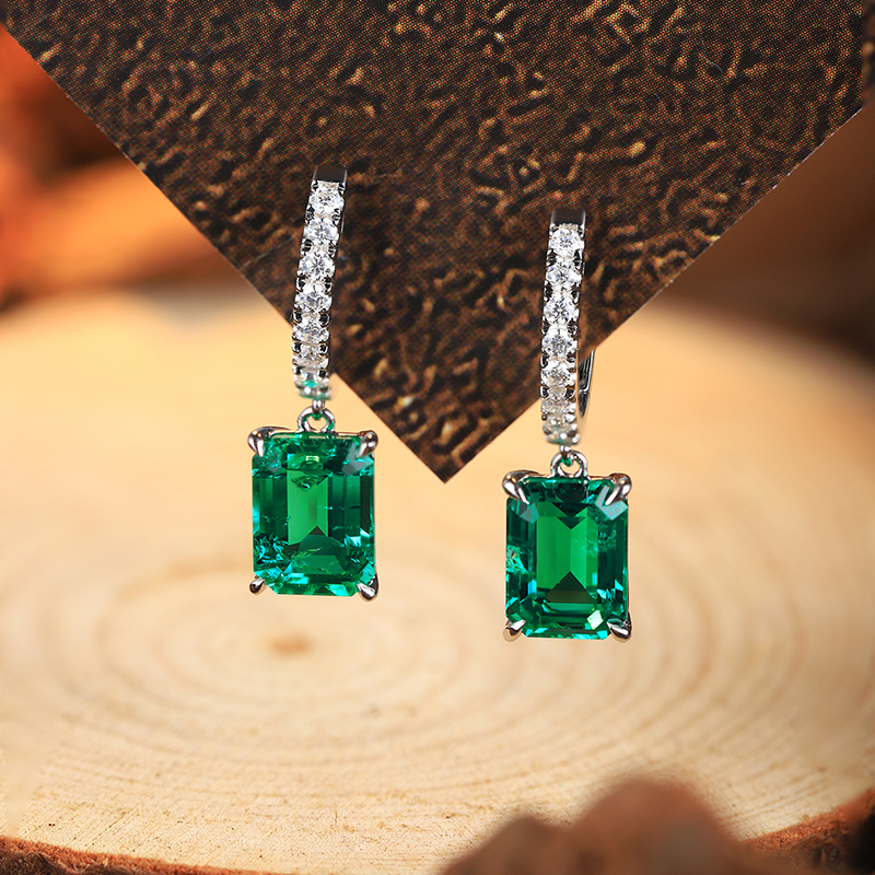 S925 Silver 2.7g Lab-Created Emerald Drop Earrings, 8x6mm 2pcs, 40&5cm, GRA Certified photo 6