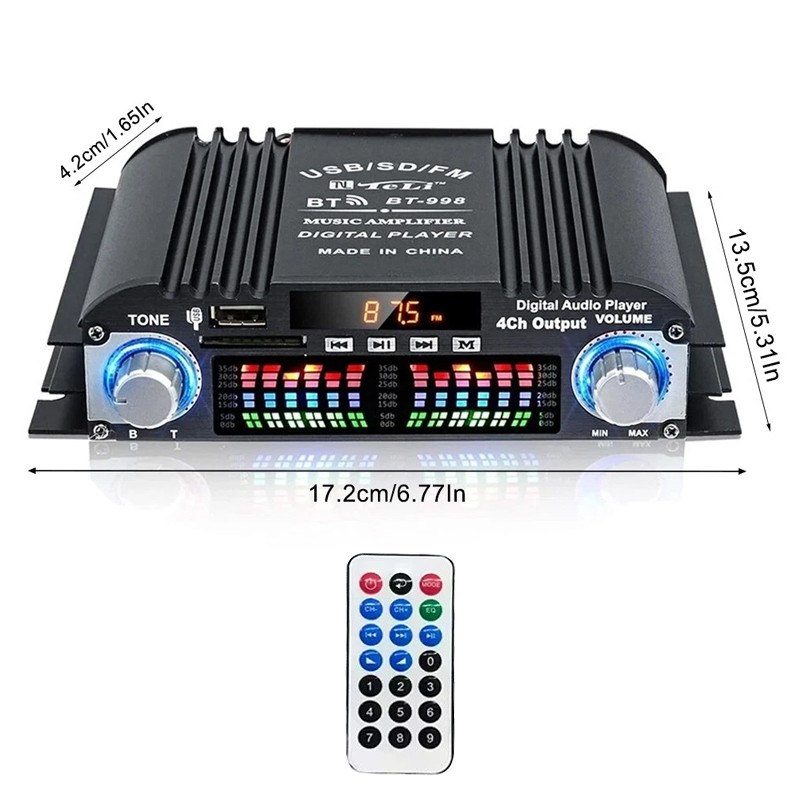 1600W Digital Power Amplifier Bluetooth Stereo HiFi Audio 4CH USB SD FM Remote photo 5