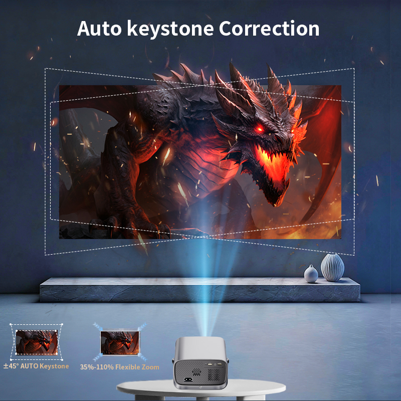 A10 Portable Smart Projector, Native 720P Support 4K Decoding, Android 14 System Auto Focus Auto Keystone Correction, Dual Band WiFi6 Bluetooth 5.4 Home Theater Projector With Rotatable Stand For Home photo 3