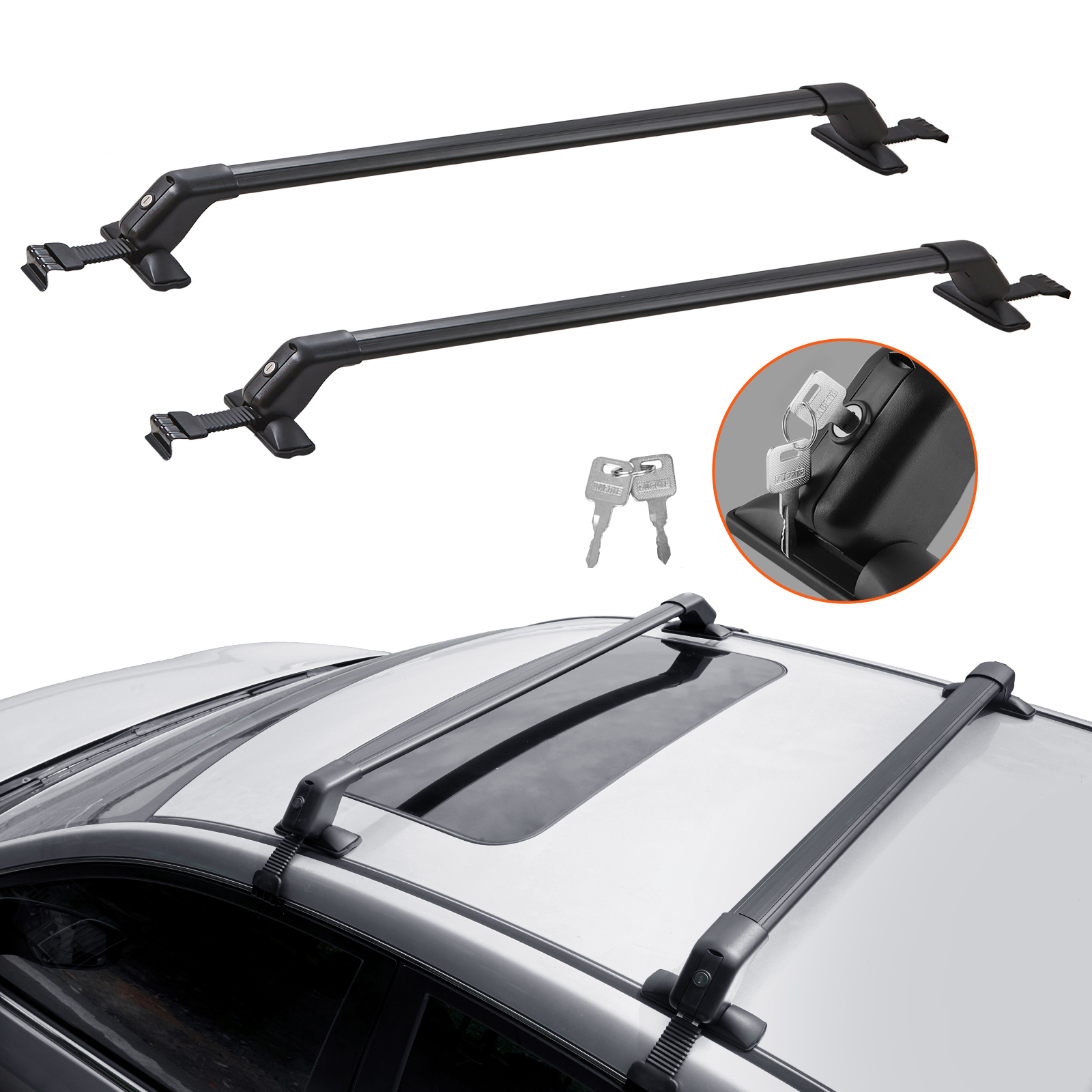 Universal Roof Rack Cross Bars, 41.3in Aluminum Roof Rack Crossbars, Fit Roof Without Side Rail, 155 Lbs Load Capacity, Adjustable Bare Roof Crossbars With Locks, For SUVs, Sedans, And Vans photo 4