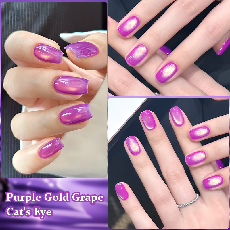 MS RAINBOW Aurora Cat Eye Gel Polish 01, Purple Base With Golden Aurora Magnetic Effect, 12ML Soak Off UV LED Nail Polish, Shiny Glow Cat Eye Nail Gel For Nail Salon DIY Manicure photo 3
