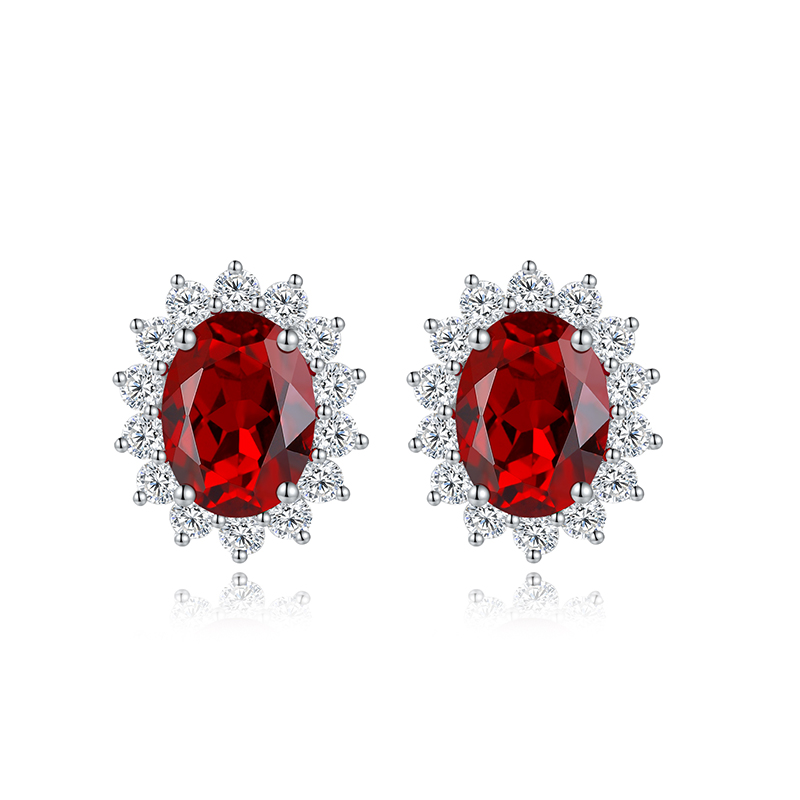 S925 Silver 3.1g Lab-Created Ruby Sapphire Emerald Paraiba Earrings, 8x6mm Halo, 4 Colors photo 5