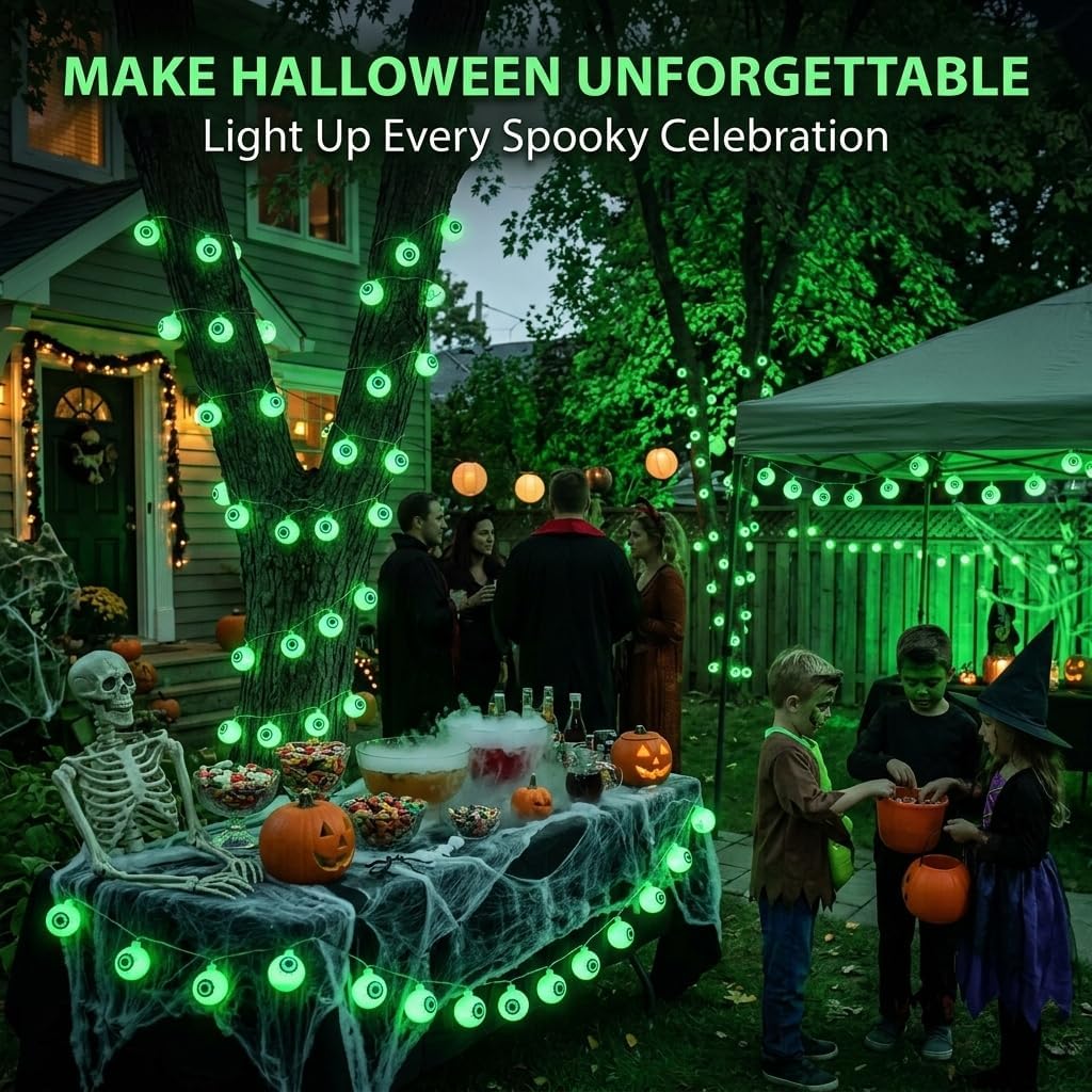 5M Solar Halloween Eyeball String Lights 20 LED Green Waterproof Outdoor Yard Garden Party Decor photo 4