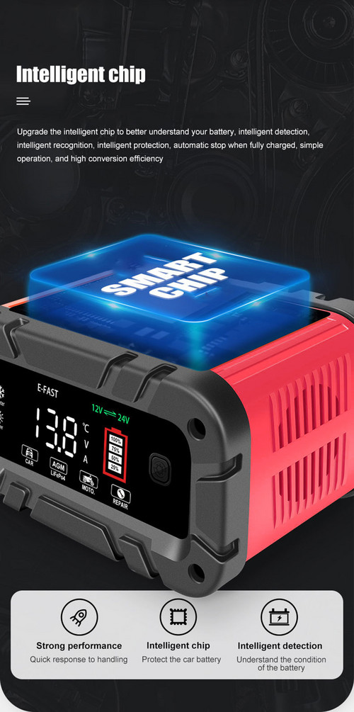 12v&20A 24v&10A Smart Battery Charger Lifepo4 Lead-Acid Agm&Gel Trickle Charger Battery Maintainer For AGM Lithium Motorcycle Boat Caravan Batteries 19x12.5x9.5cm Red photo 8