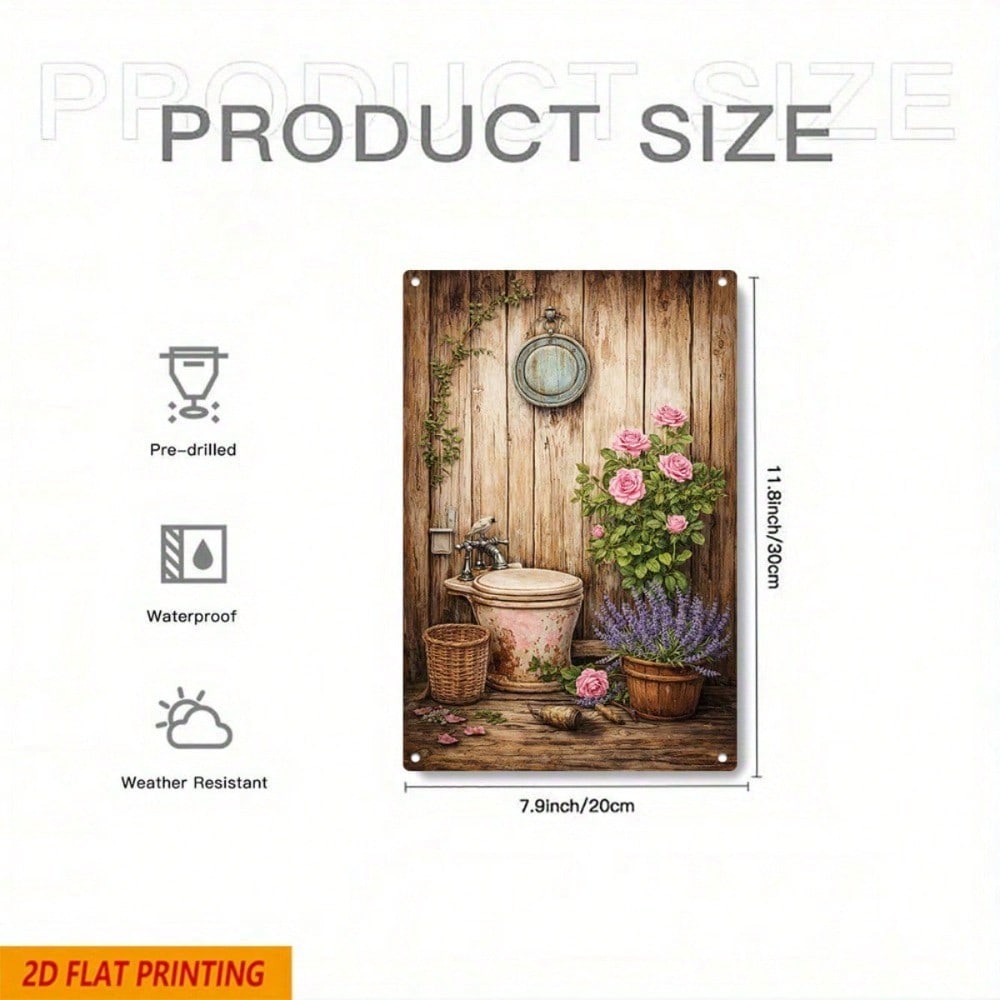 1pc Vintage Roses Wall Art, Farmhouse Minimalist Toilet Sign Bathroom photo 7