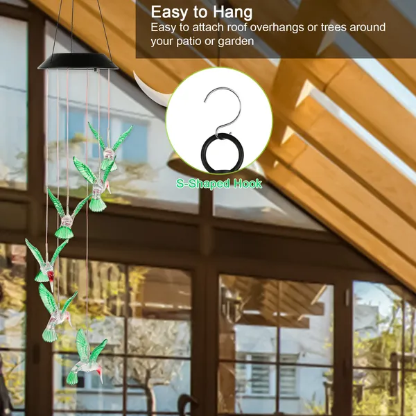 LED Solar Hummingbird Wind Chime Solar String Lights 6 LEDs Color photo 5
