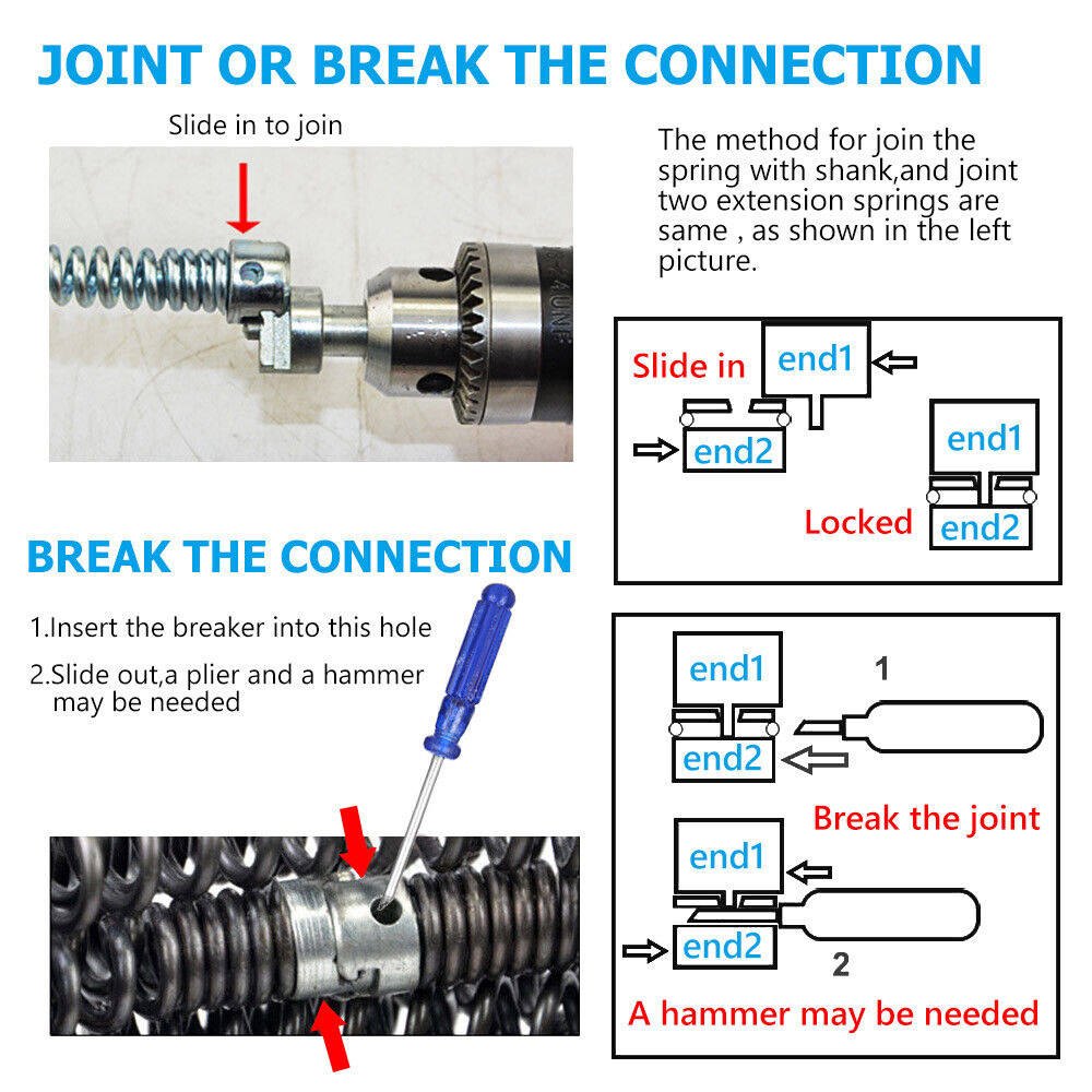 Plumber Drain Snake Pipe Cleaner Pipeline Sewer 12M 7 Drill Bit Tool photo 4
