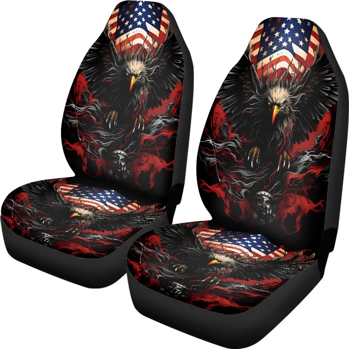 2 Front Car Seat Covers, Digitally Printed With An Eagle Pattern, Thin, Suitable For All Seasons, Fashionable Car Seat Covers photo 5