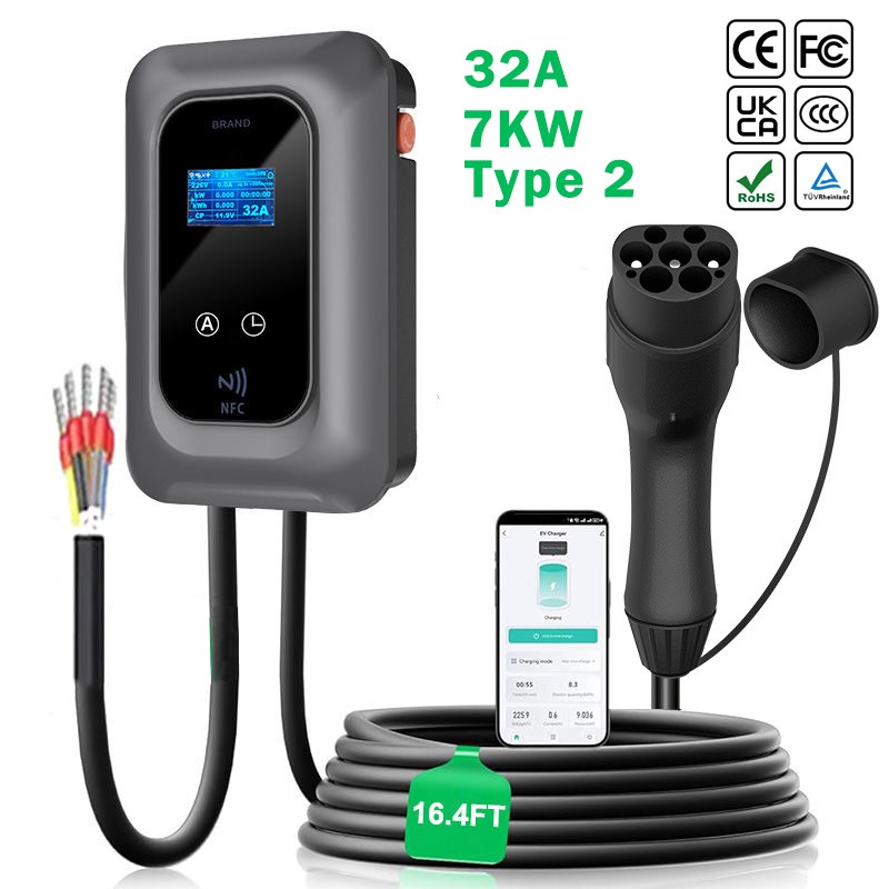 32A 7kW EV Charger Type 2 Smart Electric Car Charging Station 5m Cable APP Card photo 1