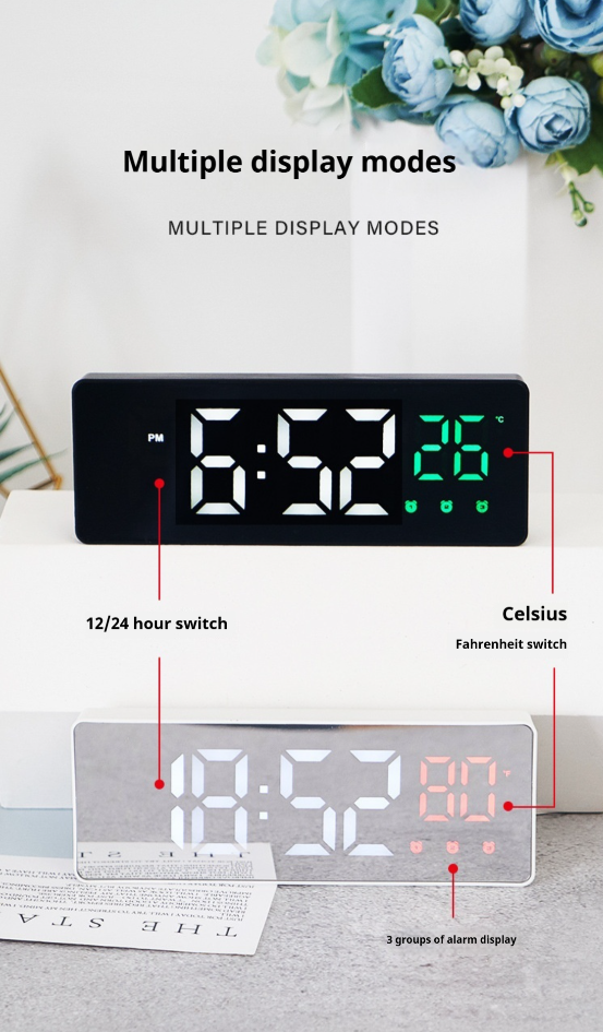 Creative Mirror Clock, Silent LED Electronic Clock, Three Sets Of Student Alarm Clocks, Children's Bedside Table Clock 0715 photo 4