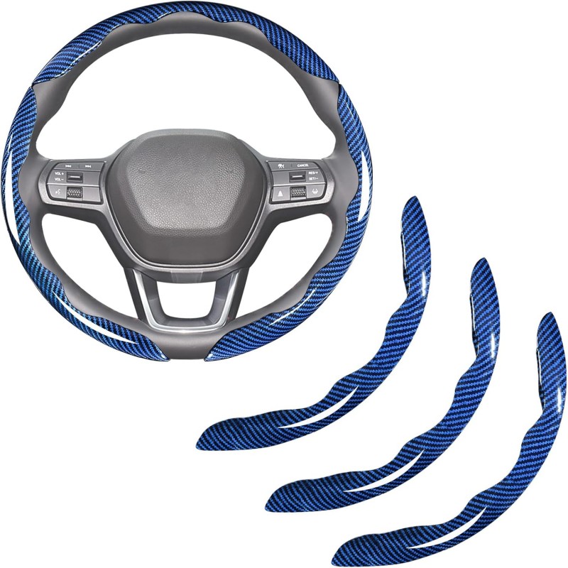 Carbon Fiber Steering Wheel Covers 3 Piece Clip On Steering Wheel Cover Blue photo 1