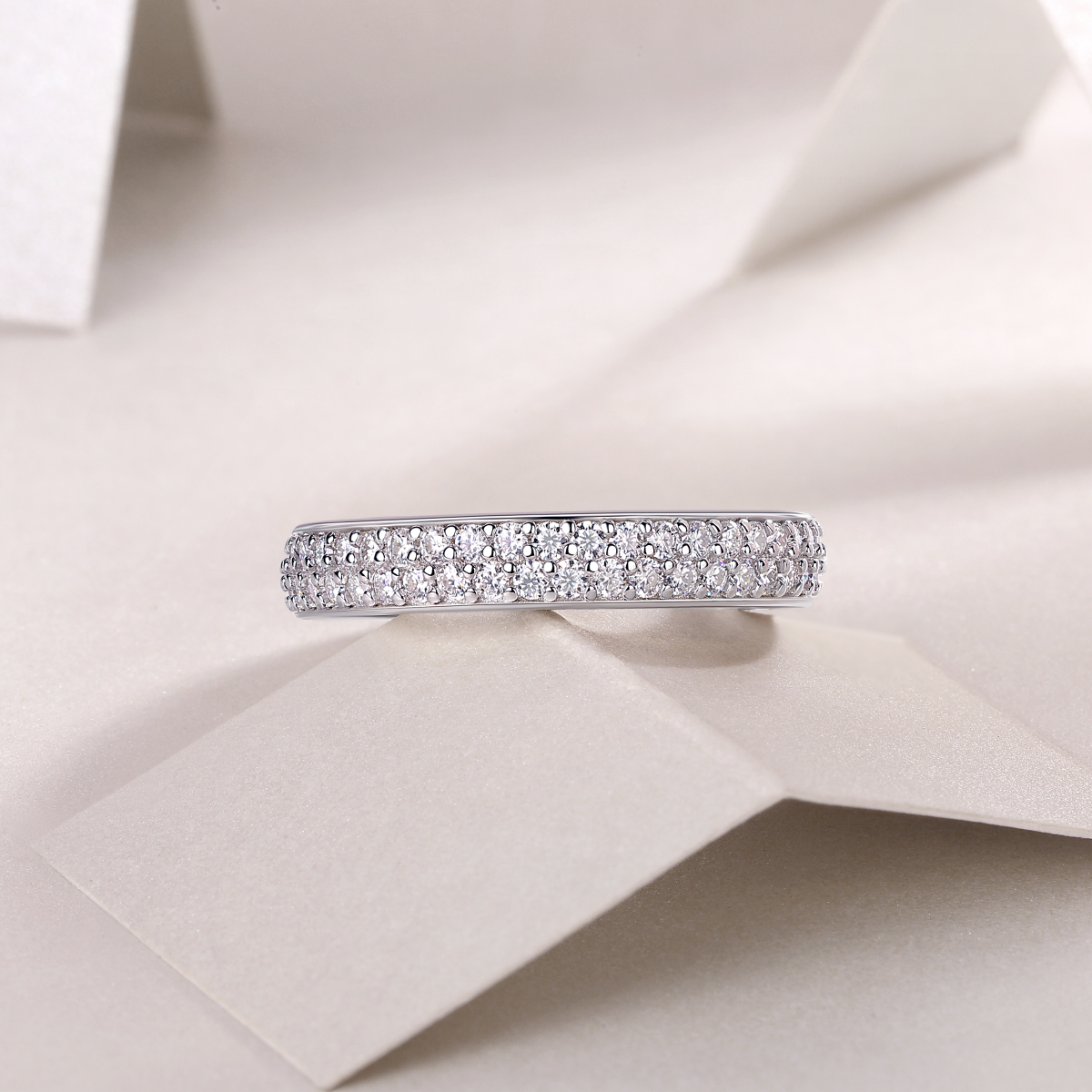 S925 Silver 3.6g Platinum Plated Moissanite Ring, 4.0mm 164pcs D VVS1 Eternity Band, GRA Certified US 5-9 photo 7