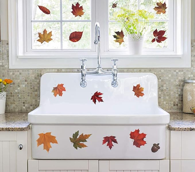 91-Piece Maple Window Clings 6-Sheet Fall Leaves Acorns Stickers For Autumn Thanksgiving And Halloween Decor photo 3
