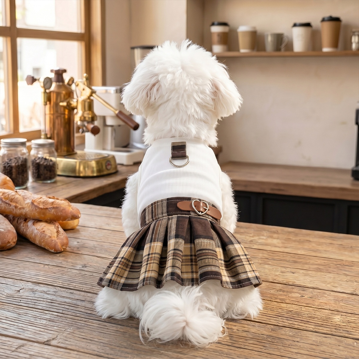 Plaid Pleated Preppy Pet Dog Dress. photo 1