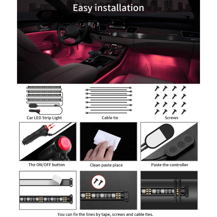 Govee Car LED Lights, RGB Smart Car Interior Lights, App Control photo 2