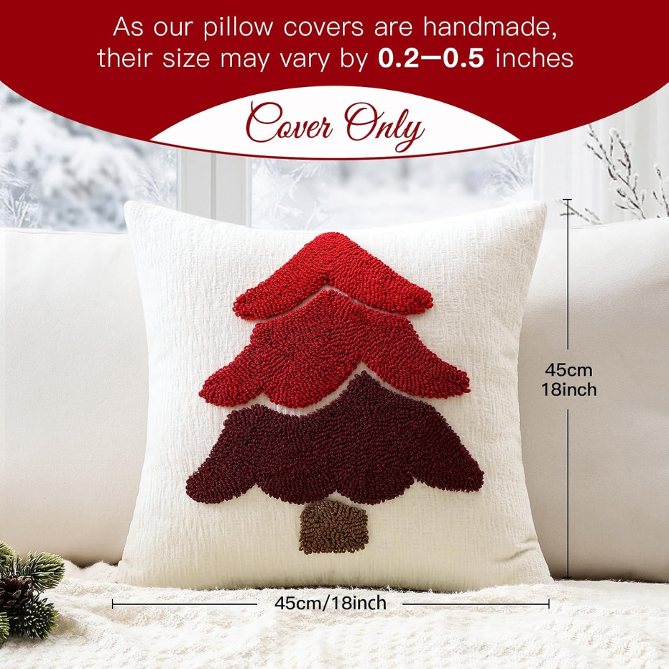2Pcs Chenille Christmas Tree Pillow Covers 18x18, Red Holiday Decor photo 5