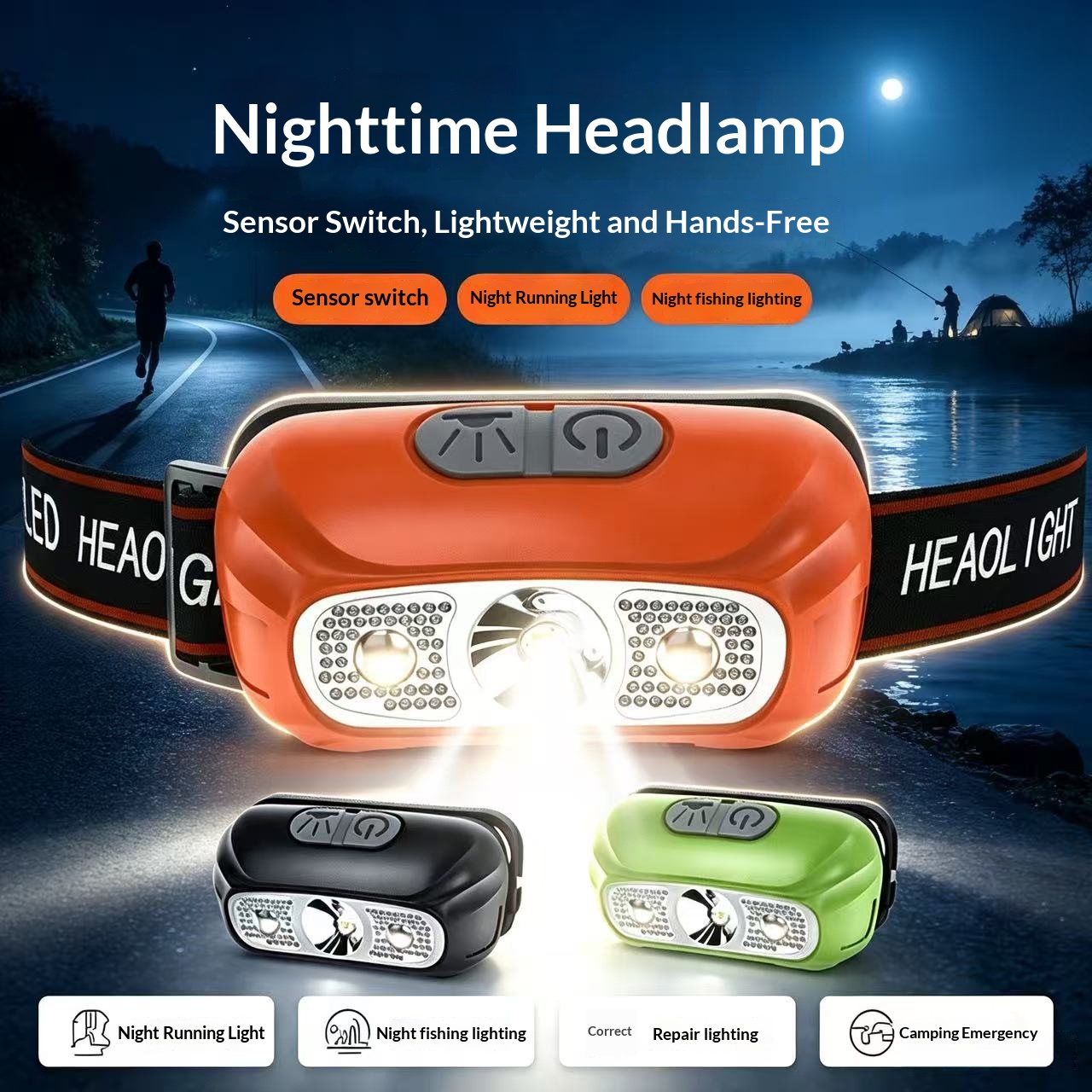 Strong Light Head-Mounted Flashlight Wholesale Outdoor Multi-Functional Led Cross-Border Miner's Lamp Fishing Mini Sensor Headlight photo 1