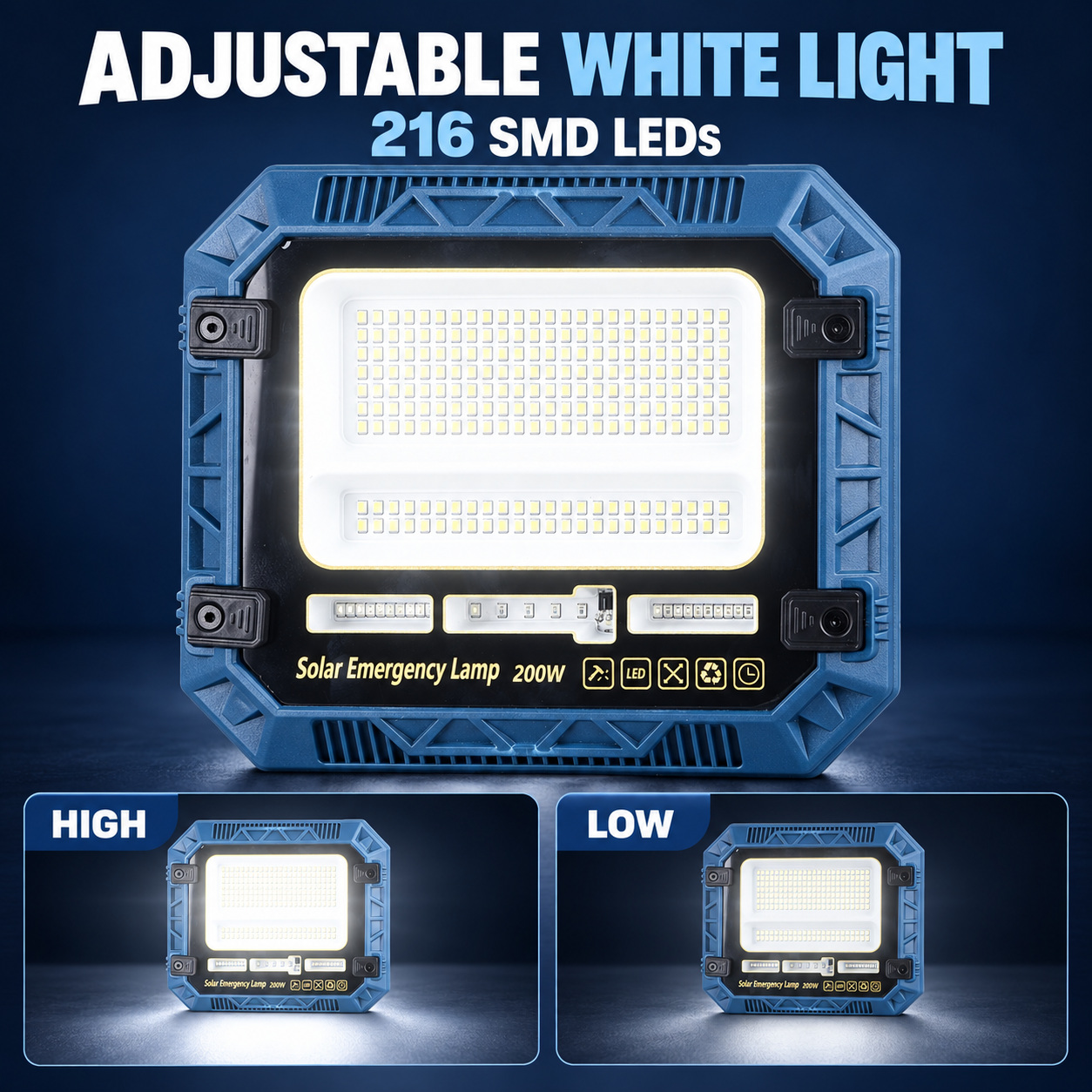 Solar Powered Rechargeable Battery Display 18650 W8114 2 SMD 2835 LED Flood Light 5400mAh 216 photo 5