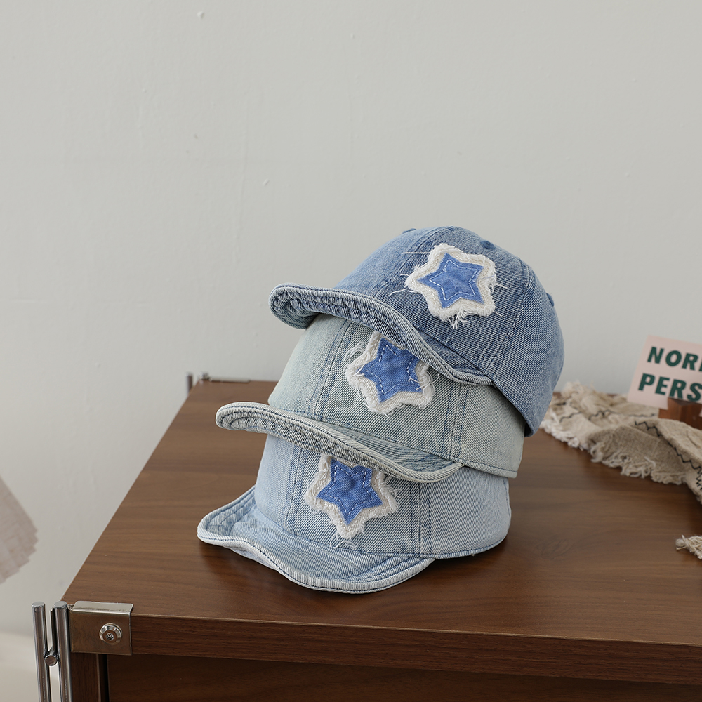 Ruffled Fabric Star Children's Denim Baseball Cap, Washed And Distressed Soft Brim Baby Beanie, Suitable For Outdoor Outings photo 6