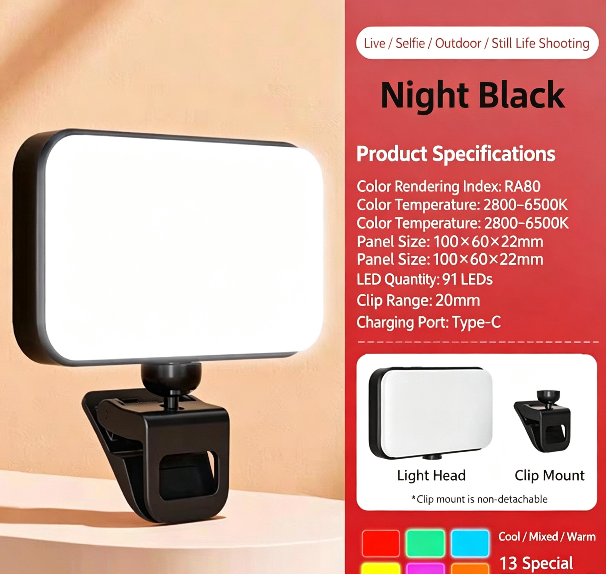 Mini Portable Hand Held LED Fill Light Adjustable Photography Video Lighting Lamp For Phone Live Streaming Food Shooting Outdoor Ambient Fill Lamp photo 5