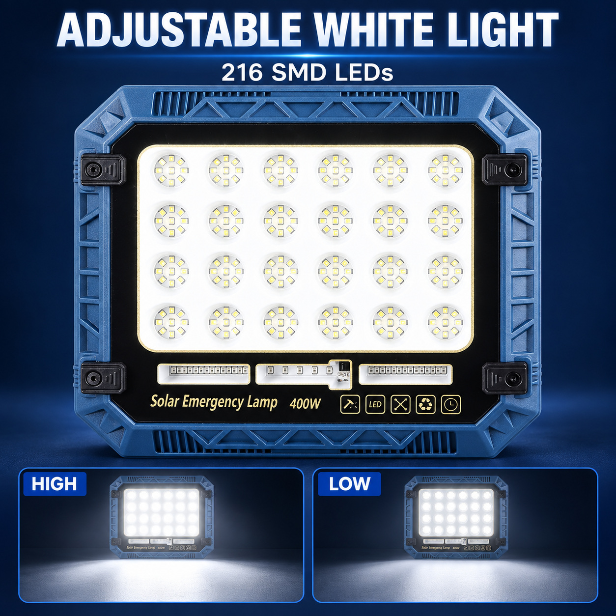 Solar Powered Rechargeable Battery Display 18650 W8112 3 Remote Control LED Flood Light Red Blue photo 6