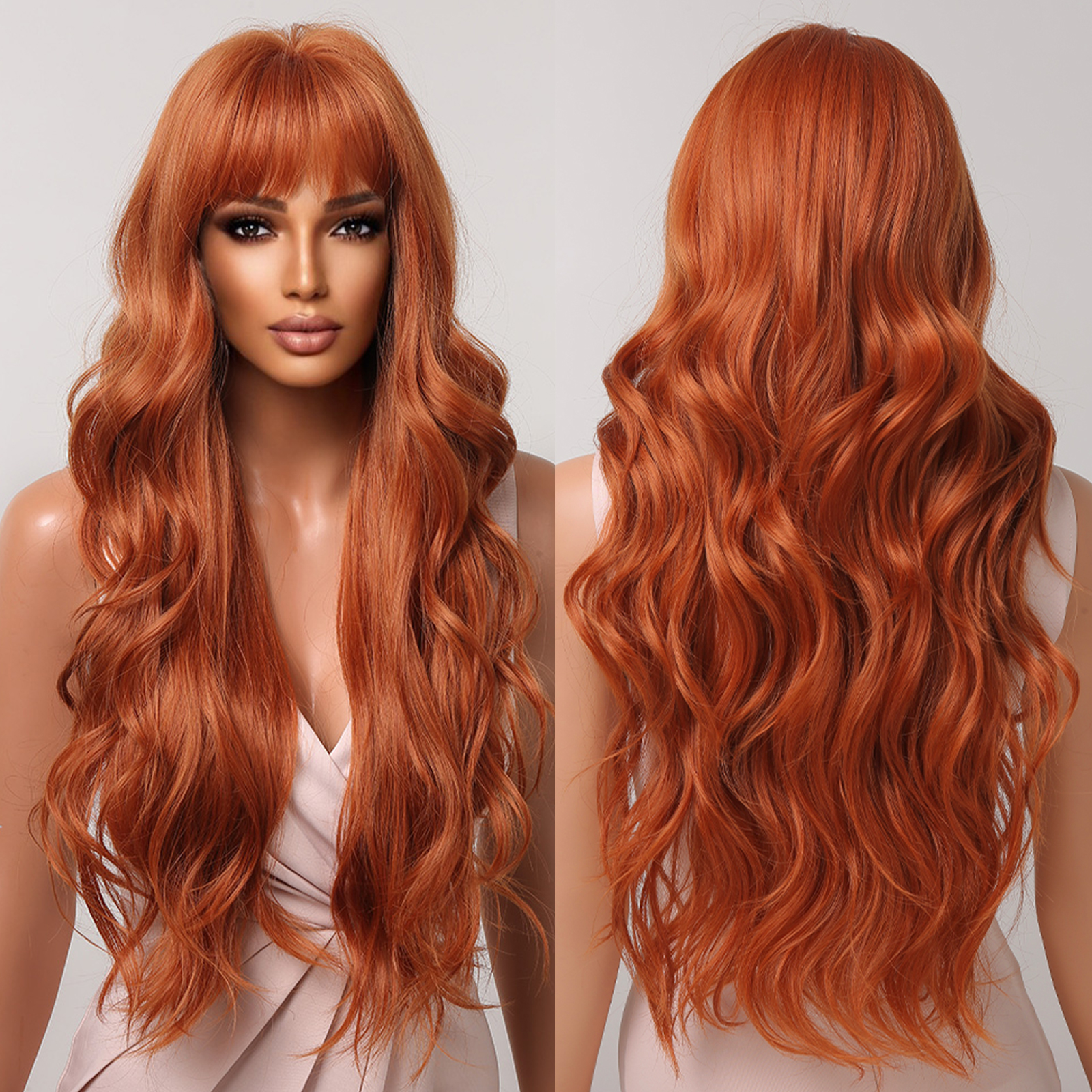 Long Curly Hair Wine Red Wig Cover Party Ball photo 1