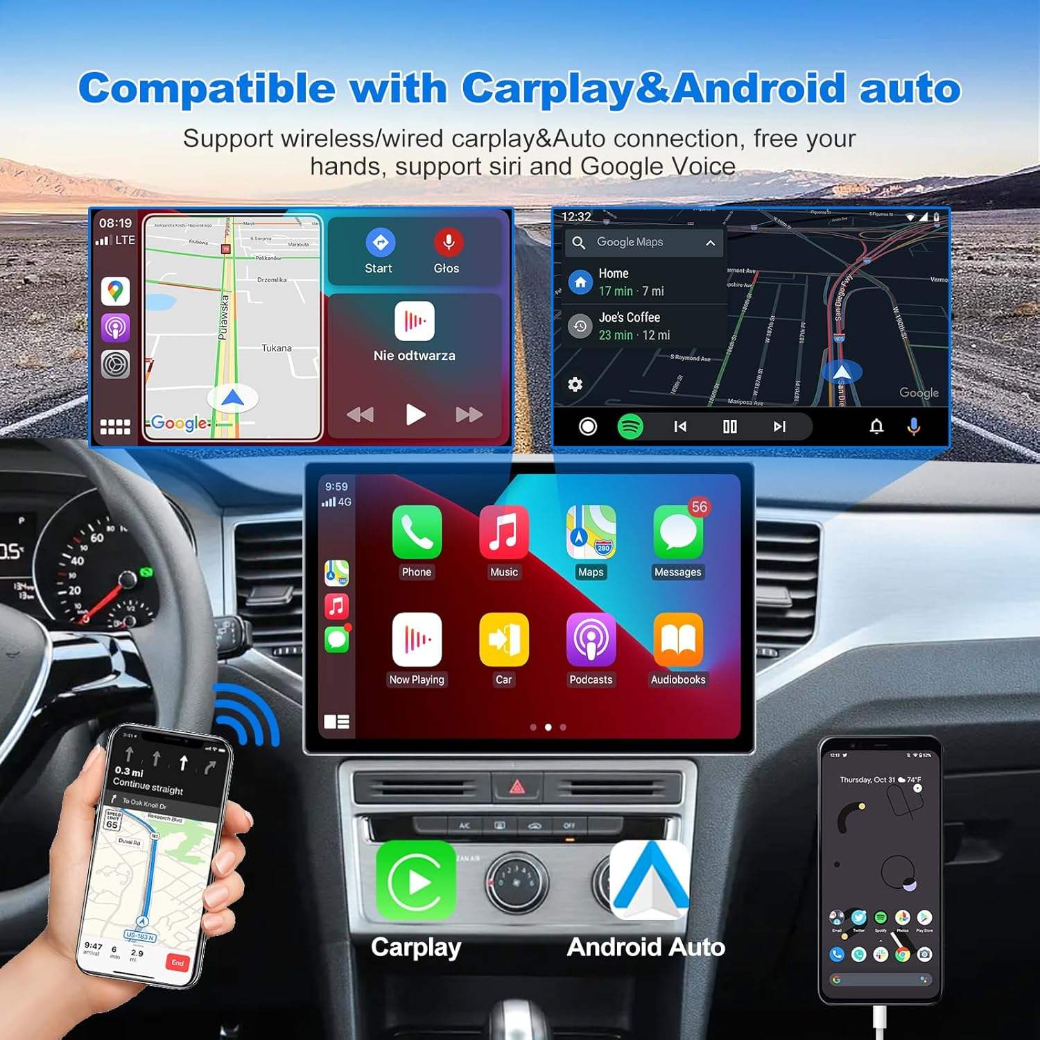 13in Double DIN Car Stereo  CarPlay Android Auto SWC RDS DSP photo 2