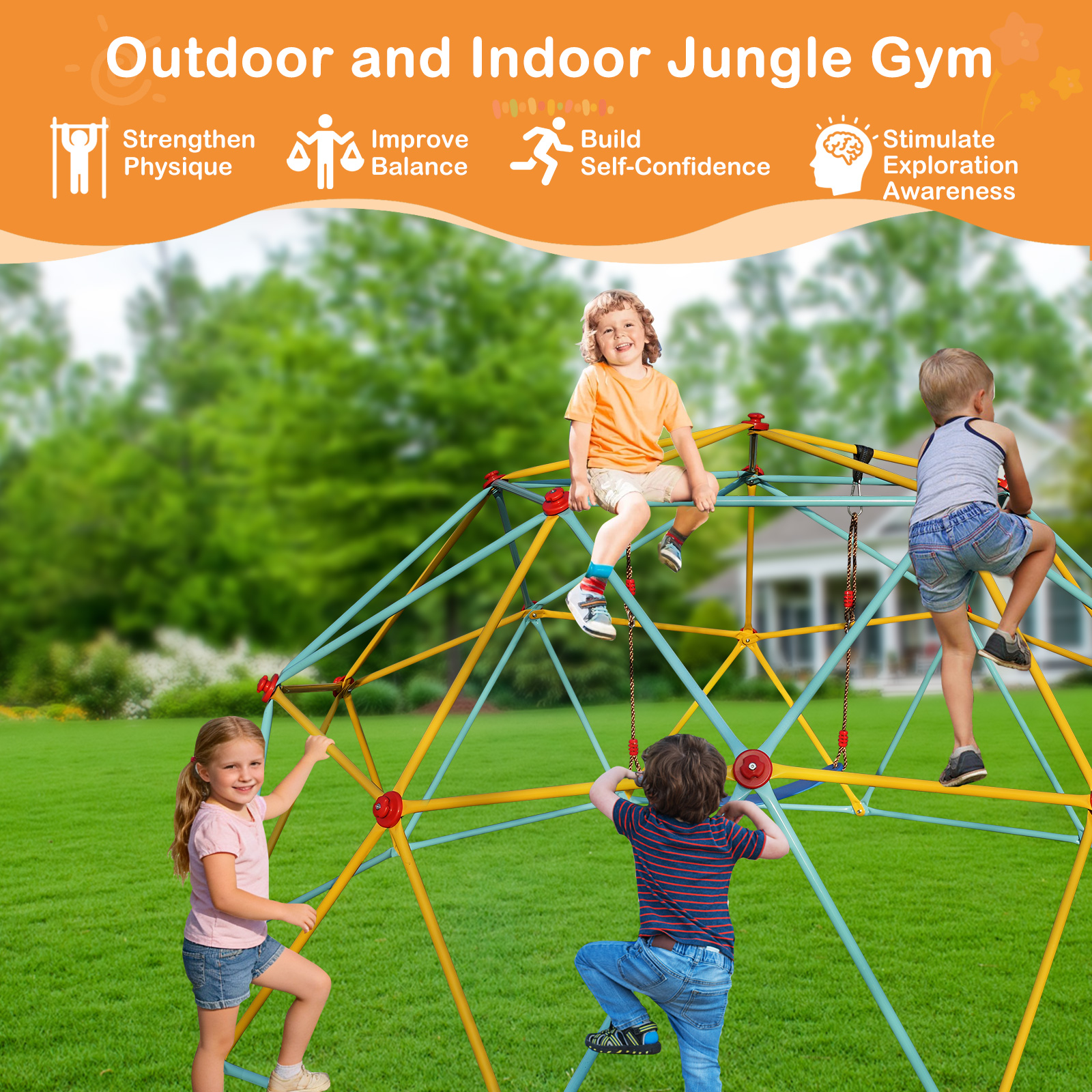10 Foot Climbing Dome Children's Jungle Gym Suitable For Park Dome Mountaineers And Swing Playground Equipment, Blue photo 6