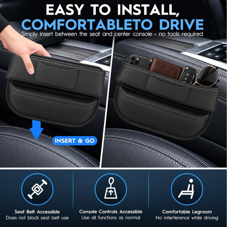 Car Seat Gap Filler Organizer Car Console Leather Storage Box Men Car Interior Accessories,Car Front Seat Storage For Holding Sunglasses Phone Ticket Card,SUV Truck Necessities photo 5
