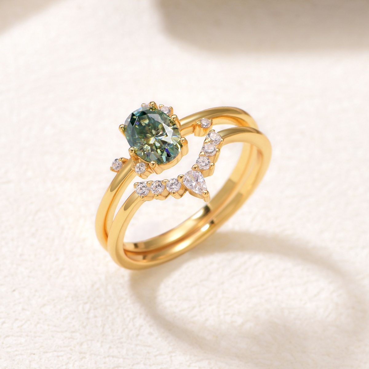 S925 Silver Gold Plated 5x7mm Oval Teal Moissanite Bridal Set Crown Pave Band D Color VVS1 US 6-9 GRA Certified Gift Box photo 3