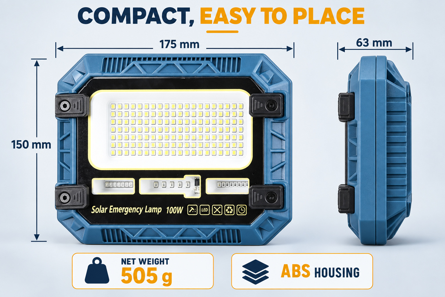 Solar Powered Rechargeable Battery Display 18650 W8114 1 Red Blue Warning LED Flood Light SMD photo 5