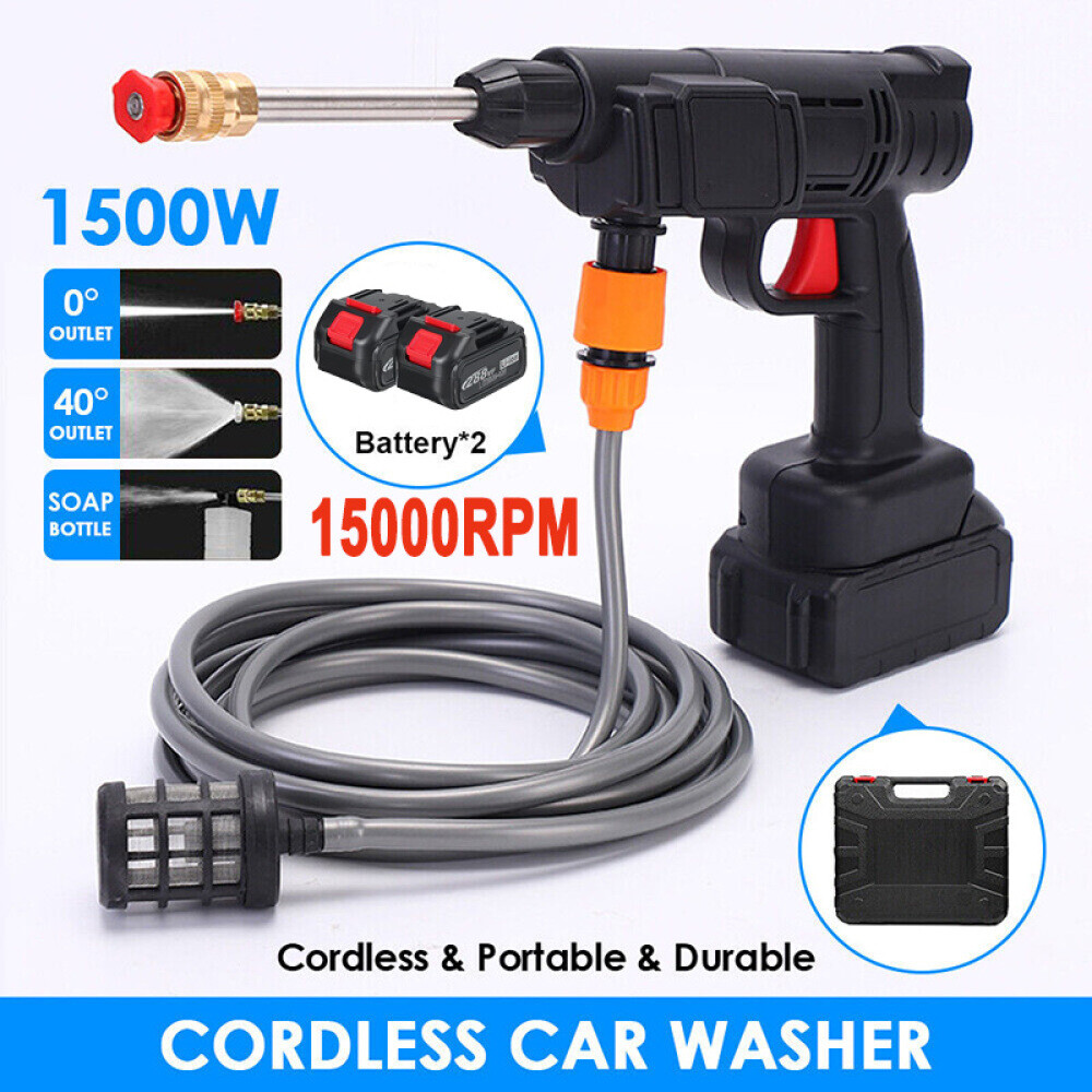 1500W 60Bar 15000mAh Cordless High Pressure Car Washer Spray Water Gun 2 Battery photo 1