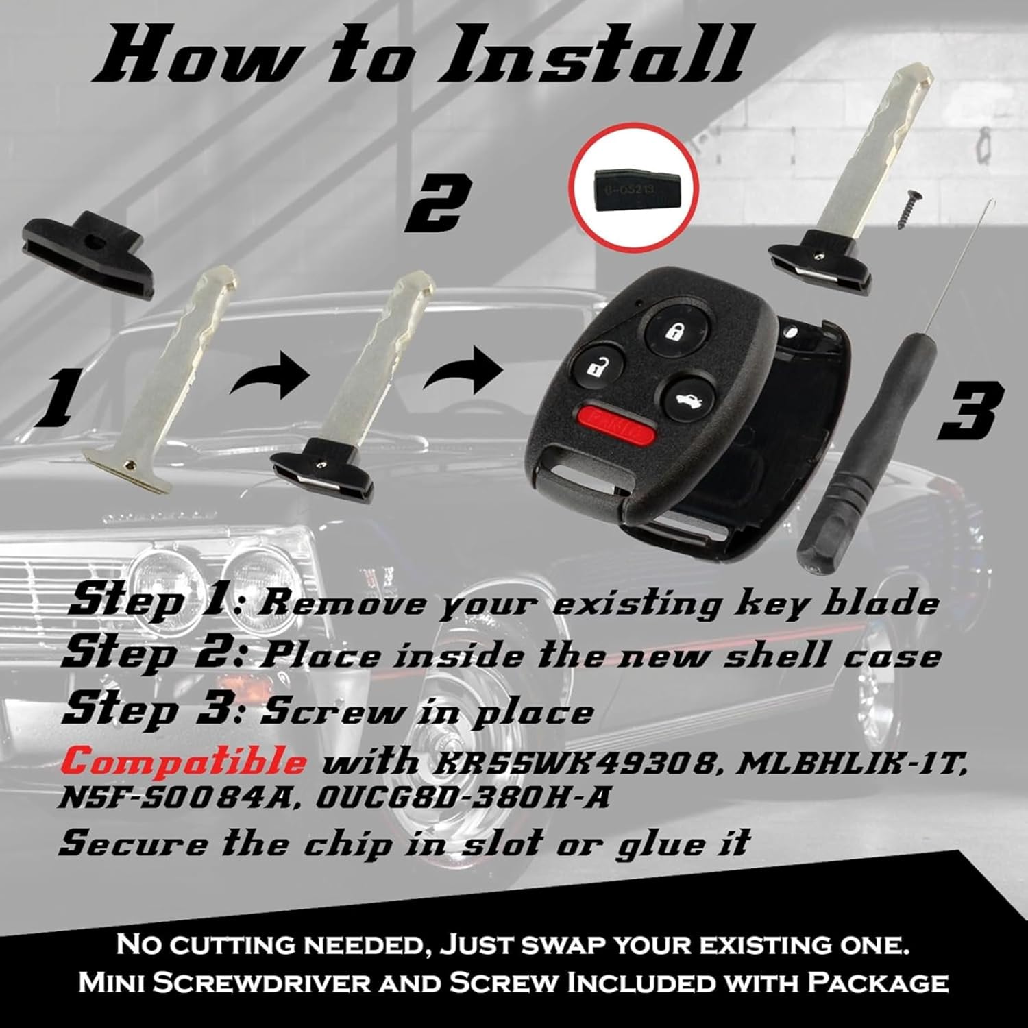 Honda Key Fob Remote Shell Case With Pad, Keyless Entry Replacement Cover For Accord, Civic, Pilot And CR-V photo 3