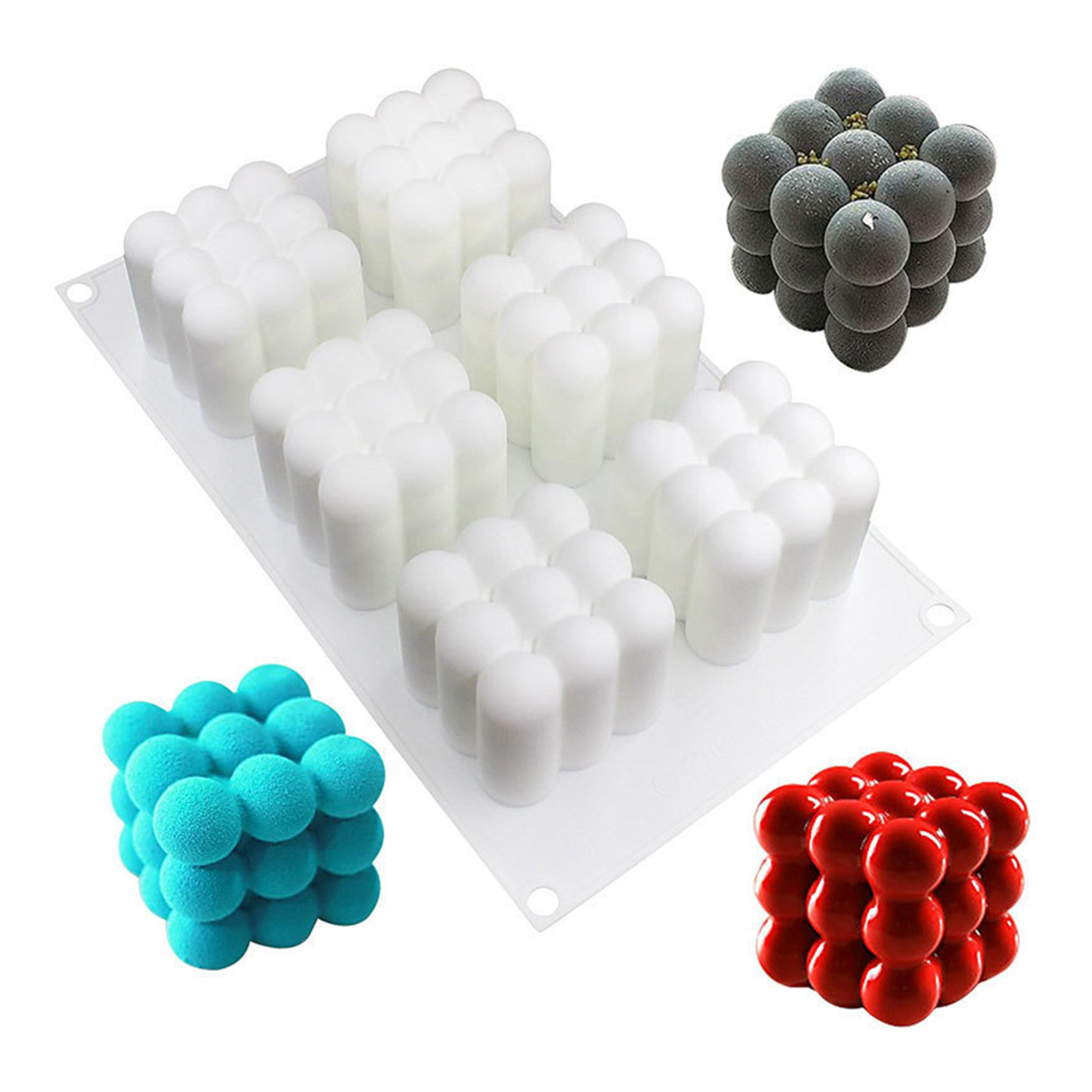 2Pcs 6 Cavities 3D Cube Candle Mould Silicone Square Bubble Dessert Mold photo 4