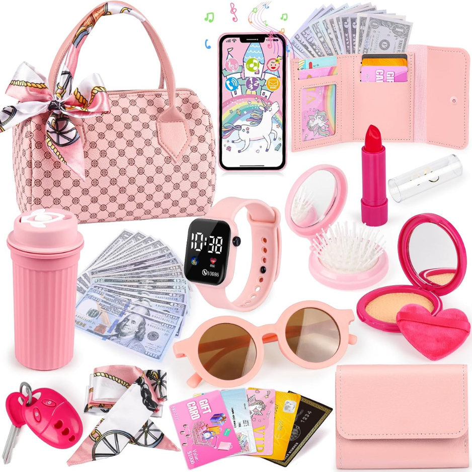 32Pcs Role Play Set With Handbag, Water Bottle, Scarf, Pretend Makeup photo 1