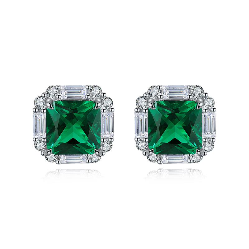 S925 Silver 5g Lab-Created Ruby Sapphire Emerald Studs, 8x8mm Octagon Cut, GRA Certified photo 8