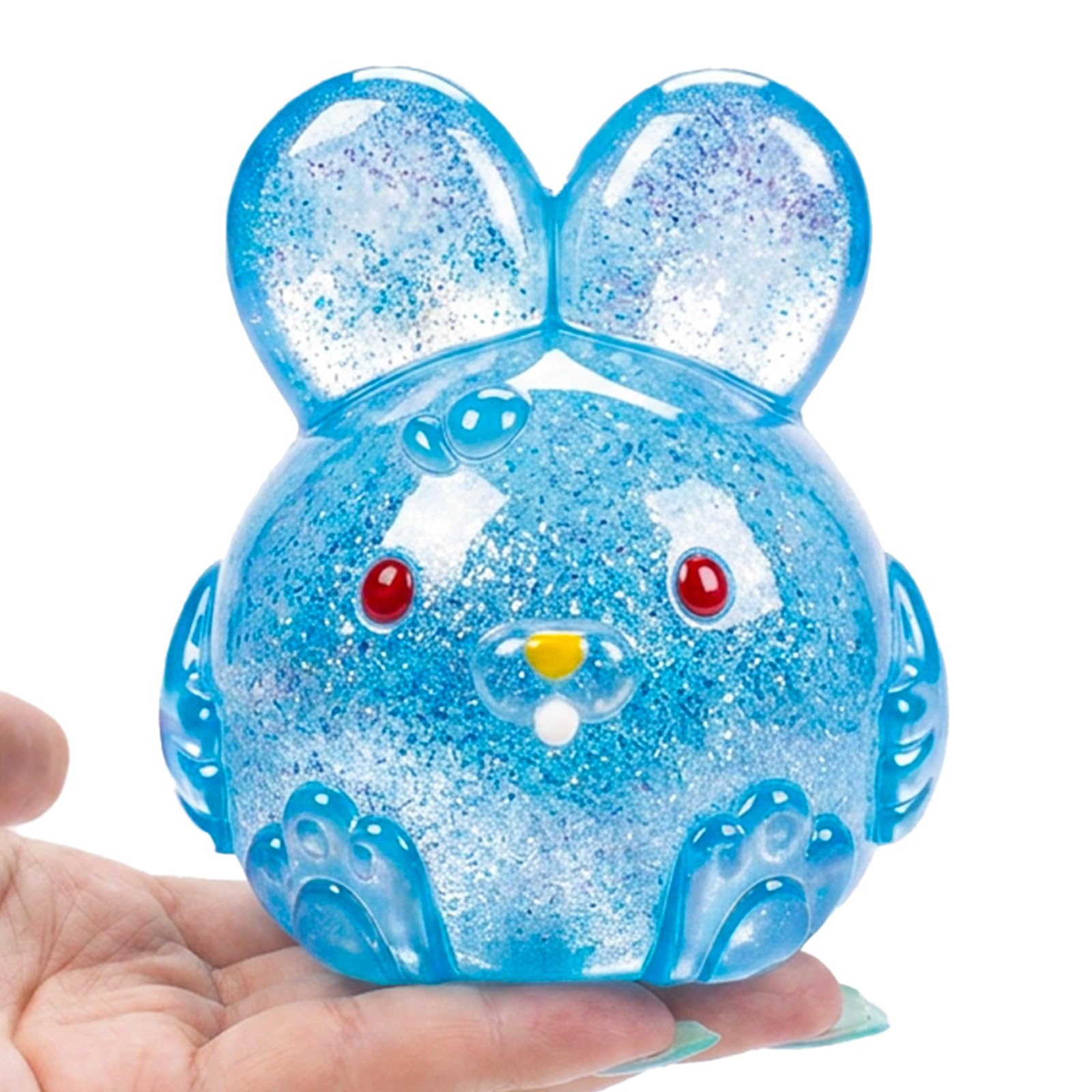 Stress Relief Blue Glitter Bunny Squeeze Toy - Jelly Hops Sensory Squishy Fidget Toy, Anxiety Calming Soft Jelly Ball For Kids & Adults photo 1