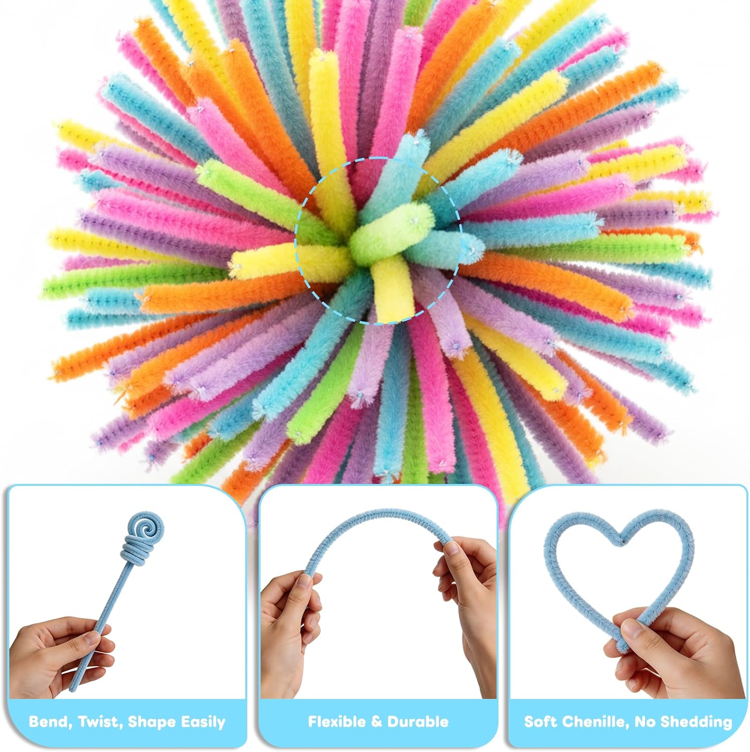 300-Piece Pipe Cleaners Chenille Stems 20 Colors Fuzzy Bendable Craft Sticks For DIY Arts And Crafts photo 4