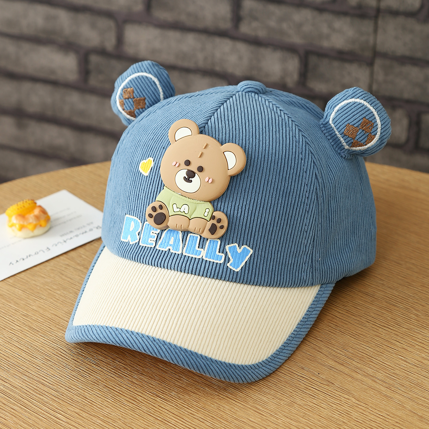 New Children's REALLY Little Bear Corduroy Multi-color Cute Ear Baseball Cap With Adjustable Strap For Daily Outings photo 3