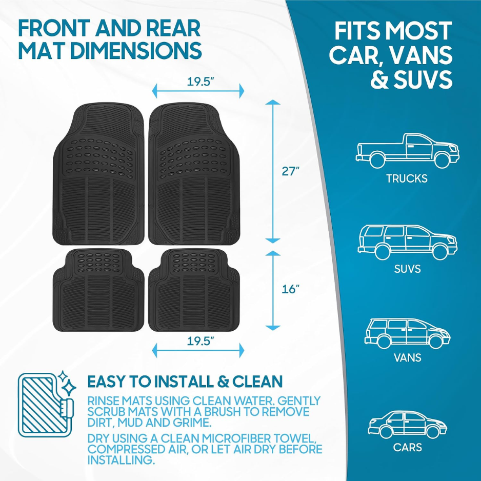 BLACK Floor Mats For Cars Trucks SUV, 4-Piece All-Weather Car Mats With Universal Fit Design, Durable Car Floor Mat With Capture Ridges, Waterproof Rubber Floor Mat For Cars photo 7