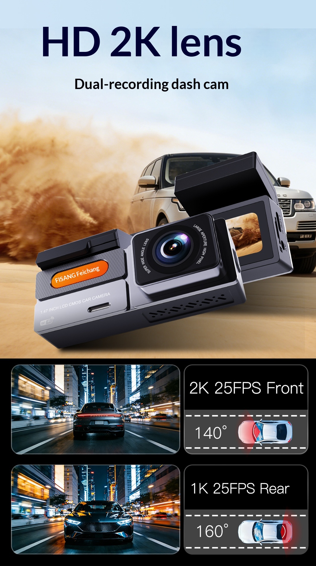 2K Dual Lens Front And Rear Dash Cam, High Definition Car DVR Recorder photo 3