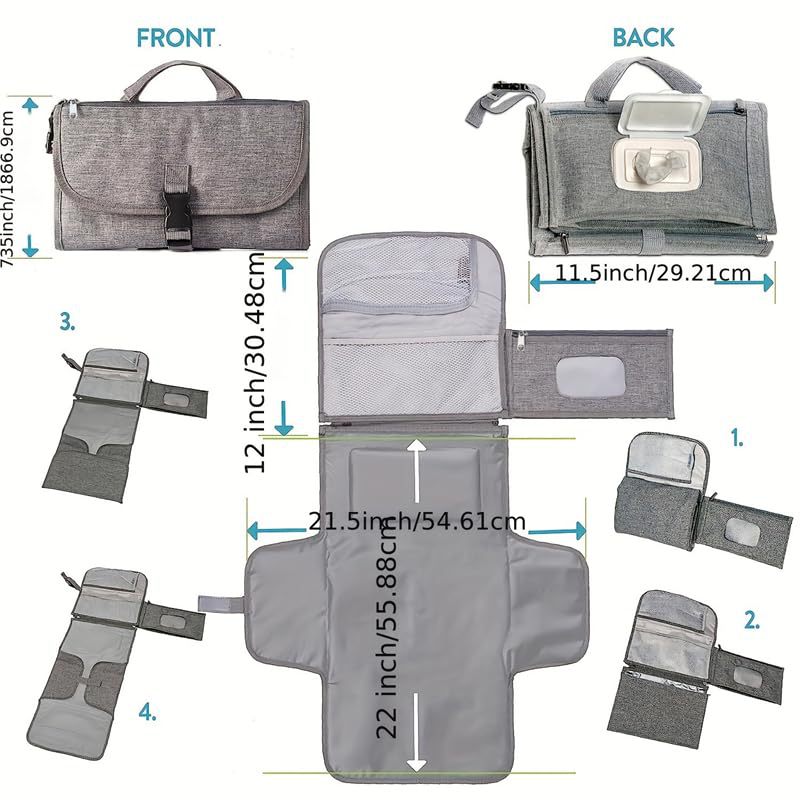 Portable Diaper Changing Pad, Detachable Waterproof Foldable Changing Mat With Wipes Pocket, Adjustable Strap & Soft Head Pillow, Travel Baby Change Mat For Stroller Car Seat Diaper Bag, Unisex Newbor photo 4