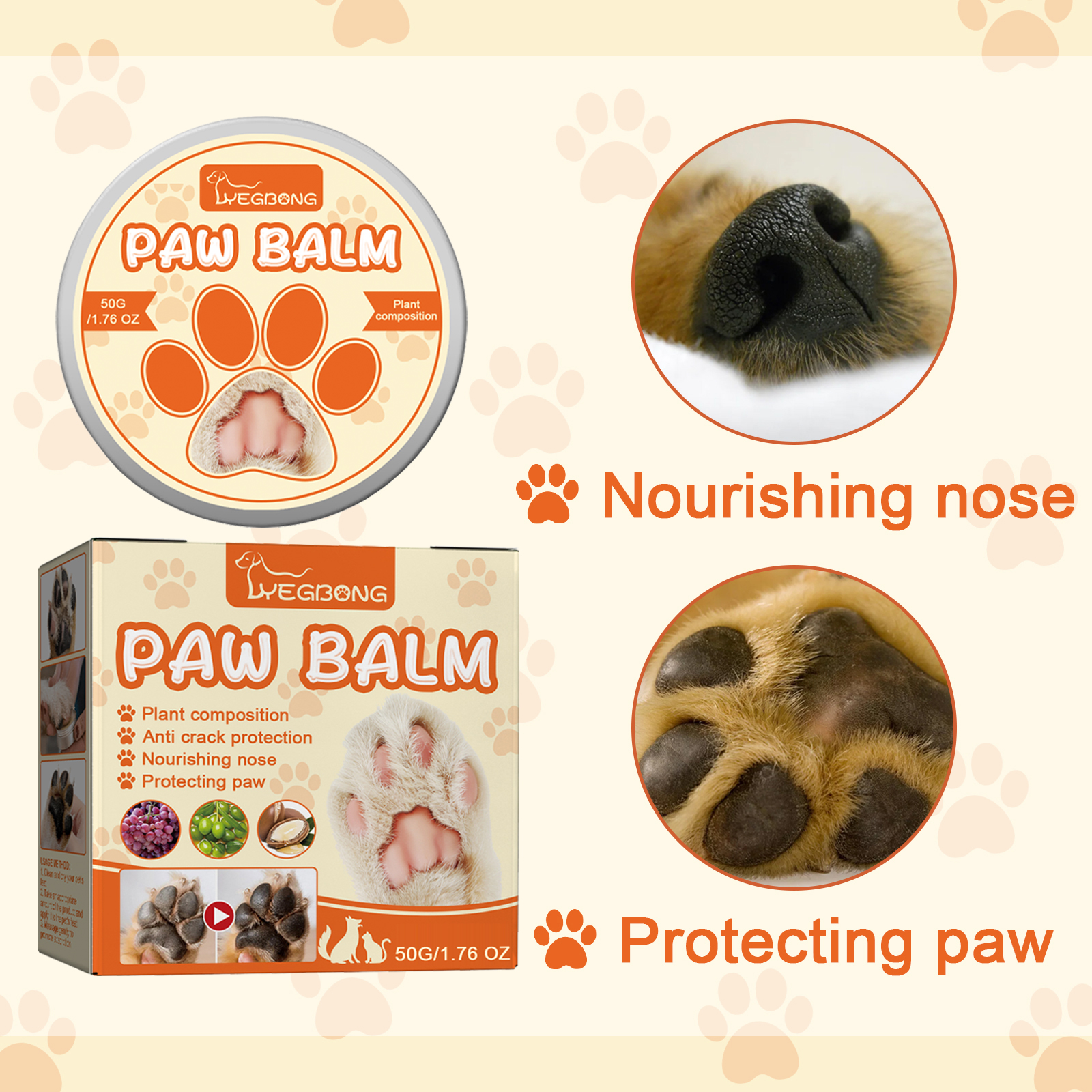 Yegbong Pet Moisturizing Paw Care Cream, Cats And Dogs Universal Moisturizing Feet Soles Meat Pad Cracked Care Cream photo 7