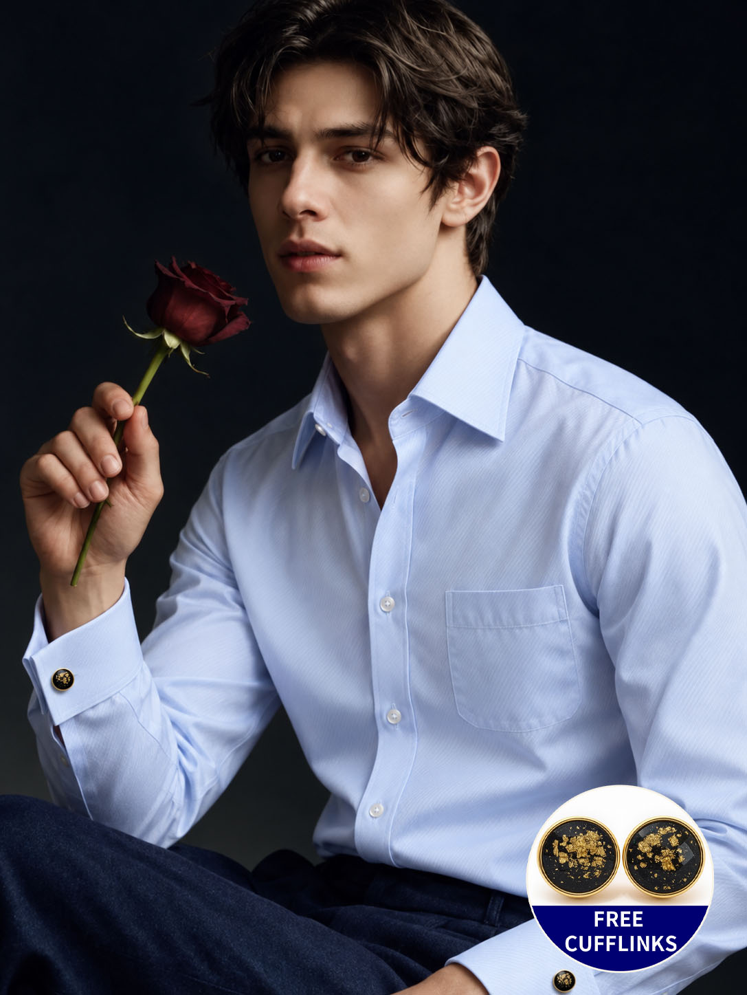 Men's Classic French Cuff Dress Shirt - Elegant Business Formal - Free Cufflinks Included photo 3