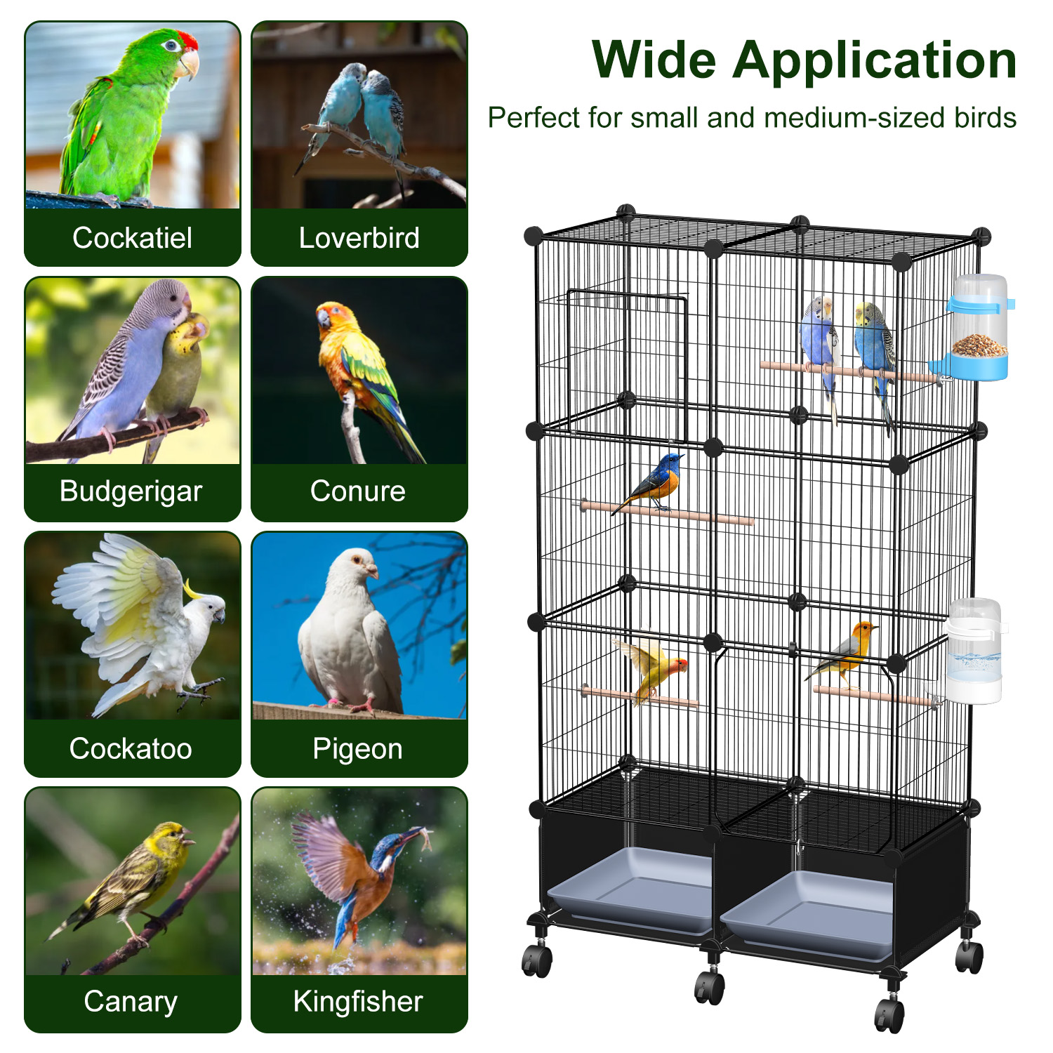 1Pc  46in Bird Cage Spacious Indoor Pet Bird House With 4 Wooden Perches 2 Slide-Out Tray 2 Water Bottle Feeder Lockable Wheels For Parrot Parakeets Cockatiel Lovebird Small Mid-Sized Birds photo 3