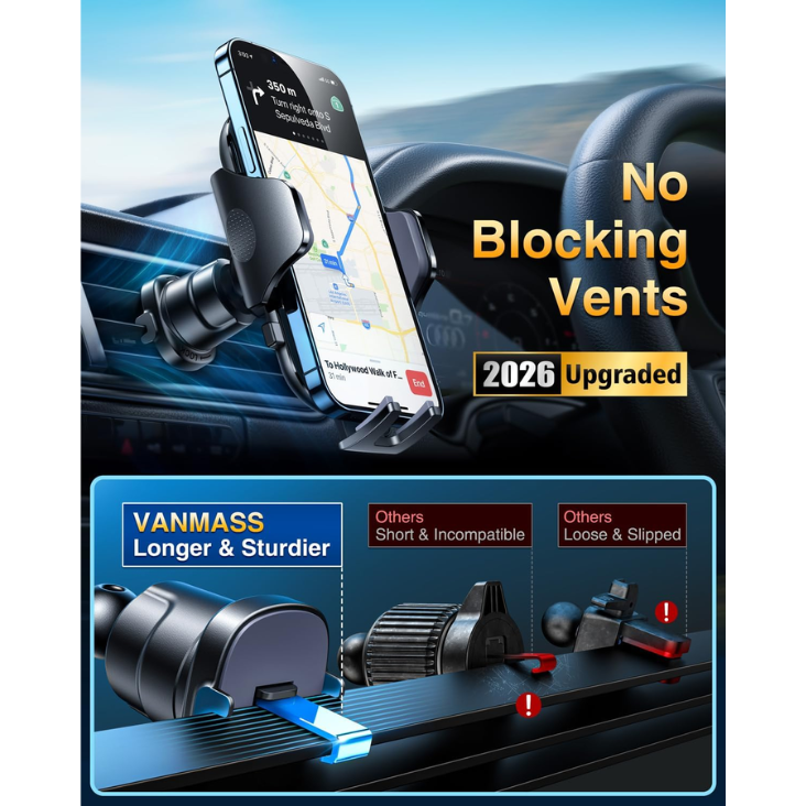 Car Phone Holder VANMASS Upgraded Strongest Suction Clip Cell Phone Mount For Dashboard Windshield Vent Kit, Truck Cradle Stand For 18 Pro Max 17 16 15 Android,Ink Black photo 2