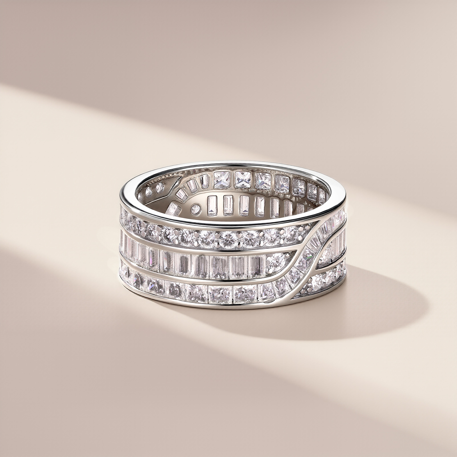 S925 Silver 4.5g Wide Moissanite Eternity Band, Baguette & Round D VVS1, GRA Certified US 5-8 photo 5