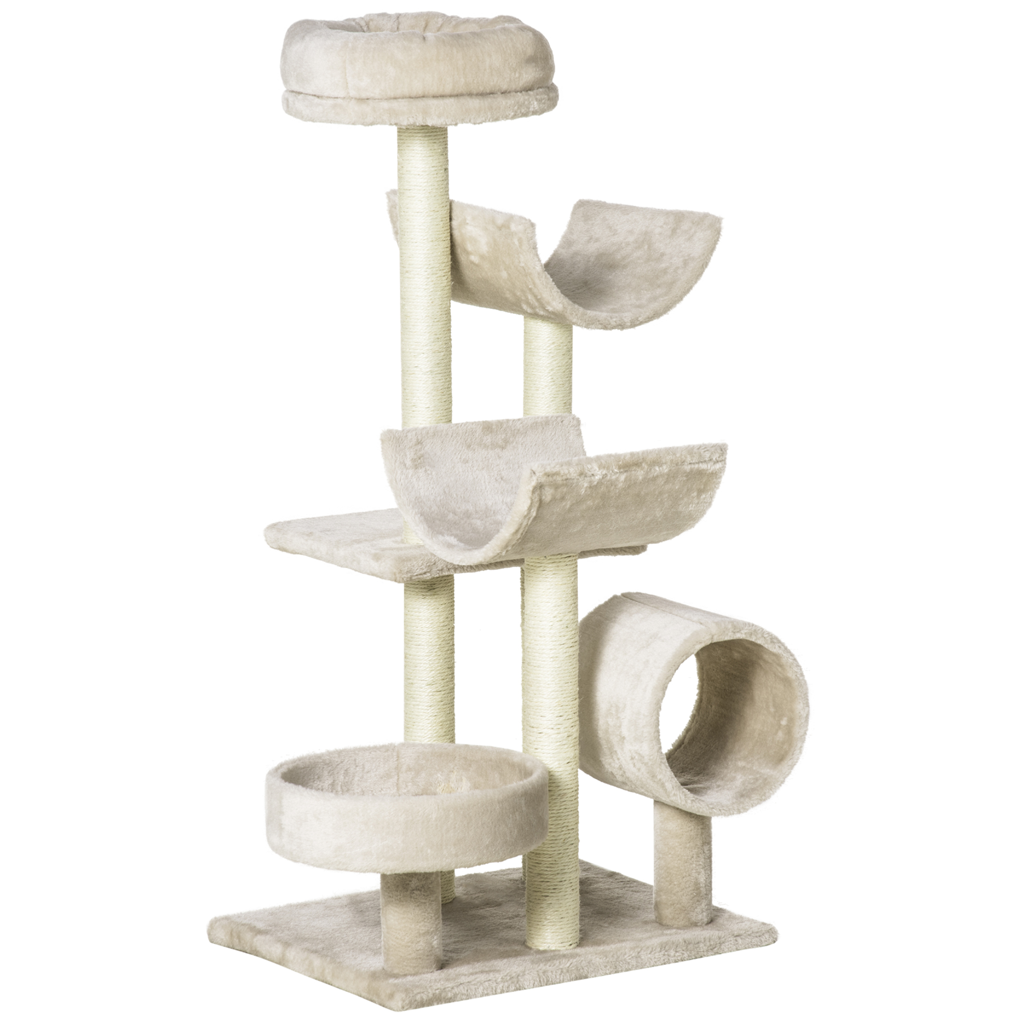PawHut Cat Tree For Indoor Cats Kitten Pet Scratching Post Perch Activity Center Scratcher Climb Post Play House Arch With Tunnel 105cm Tall Beige photo 2