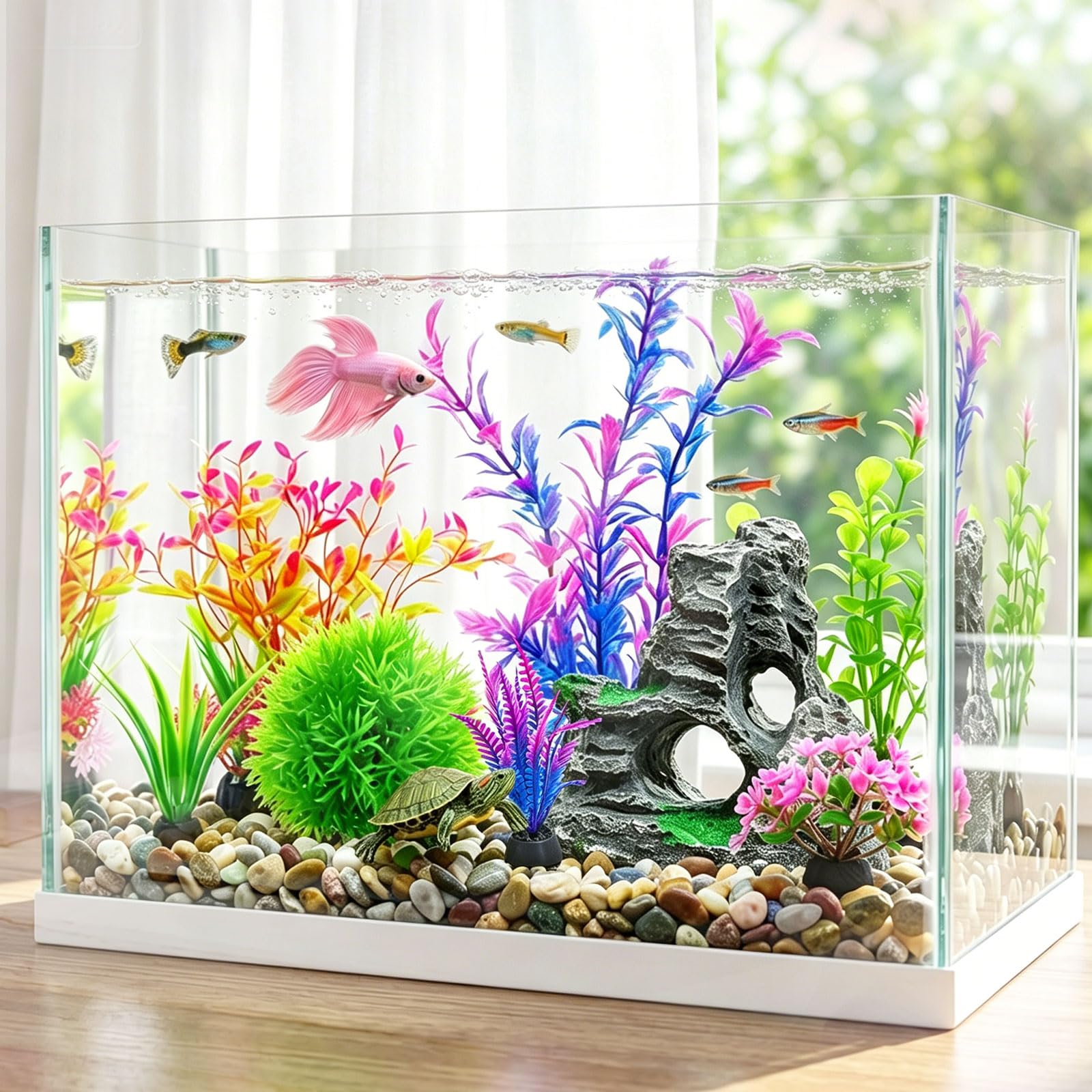 8Pcs Aquarium Decor Set, Artificial Plastic Plants And Rock Cave For Fish Tank Decorations, Goldfish Betta Fish Tank Accessories Supplies Realistic Small Large Fish Bowl Ornaments photo 4