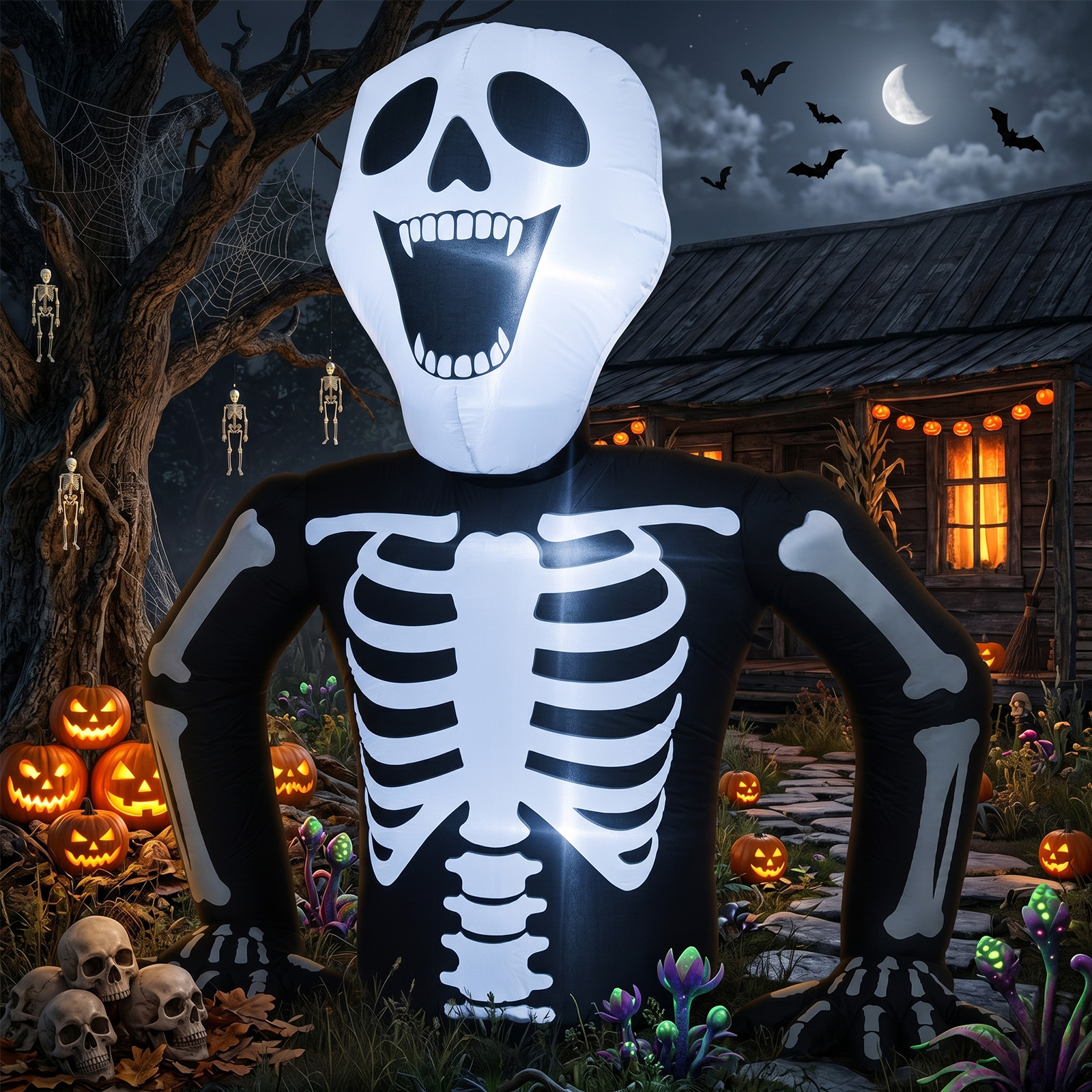 6ft Half-Skull Inflatable Decoration With 3 LED Lights,Black And White,1000mA,12V US Standard photo 3